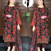 3-Piece Swiss Lawn Floral Suit Red Black