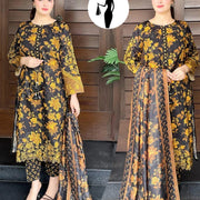 3-Piece Printed Swiss Lawn Suit with Organza Dupatta