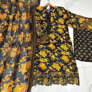 3-Piece Printed Swiss Lawn Suit with Organza Dupatta