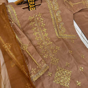 Brown Embroidered 3Pc Suit with Sequins & Duppatta