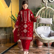 Maroon Sequin Embroidered 3-Piece Suit for Women
