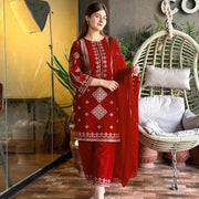Maroon Sequin Embroidered 3-Piece Suit for Women