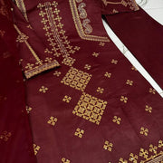 Maroon Sequin Embroidered 3-Piece Suit for Women