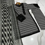 3 Pcs Women's Stitched Dobby Lawn Printed Suit