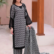 3 Pcs Women's Stitched Dobby Lawn Printed Suit