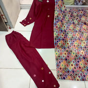 3 Pcs Women's Stitched Dobby Lawn Sheesha Work Suit