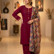 3 Pcs Women's Stitched Dobby Lawn Sheesha Work Suit