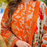 Orange Printed 3-Piece Lawn Suit for Eid Party Wear