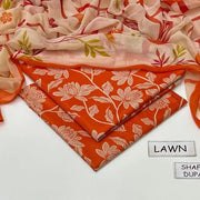 Orange Printed 3-Piece Lawn Suit for Eid Party Wear