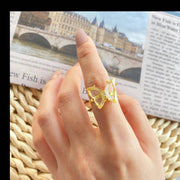 White Crystal Butterfly Ring for Women Adjustable Alloy