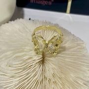 White Crystal Butterfly Ring for Women Adjustable Alloy