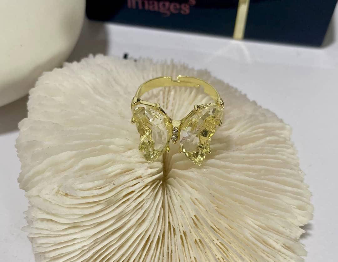 White Crystal Butterfly Ring for Women Adjustable Alloy
