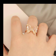 White Crystal Butterfly Ring for Women Adjustable Alloy