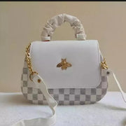 Women Printed Chain Strap Shoulder Bag Black - White