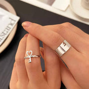Adjustable Silver Key & Band Ring for Couples