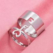 Adjustable Silver Key & Band Ring for Couples