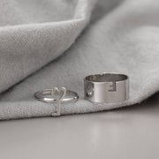 Adjustable Silver Key & Band Ring for Couples