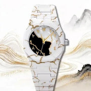 Men's Carbon Fiber Marble Watch White - Gold