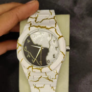 Men's Carbon Fiber Marble Watch White - Gold