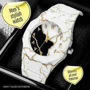 Men's Carbon Fiber Marble Watch White - Gold