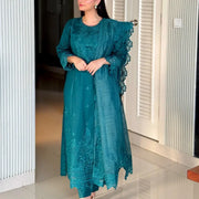 Women's 3 Pcs Premium Quality Arabic Lawn Stitched Embroidered Suit – Dark Green