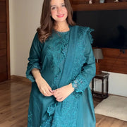 Women's 3 Pcs Premium Quality Arabic Lawn Stitched Embroidered Suit – Dark Green