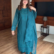 Women's 3 Pcs Premium Quality Arabic Lawn Stitched Embroidered Suit – Dark Green