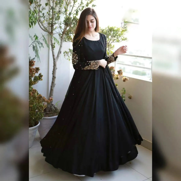 Black Pearl Embroidered Gown With Maxi Trouser Set