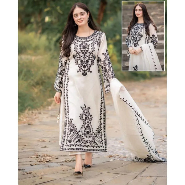 White Embroidered 3-Piece Suit for Eid & Weddings