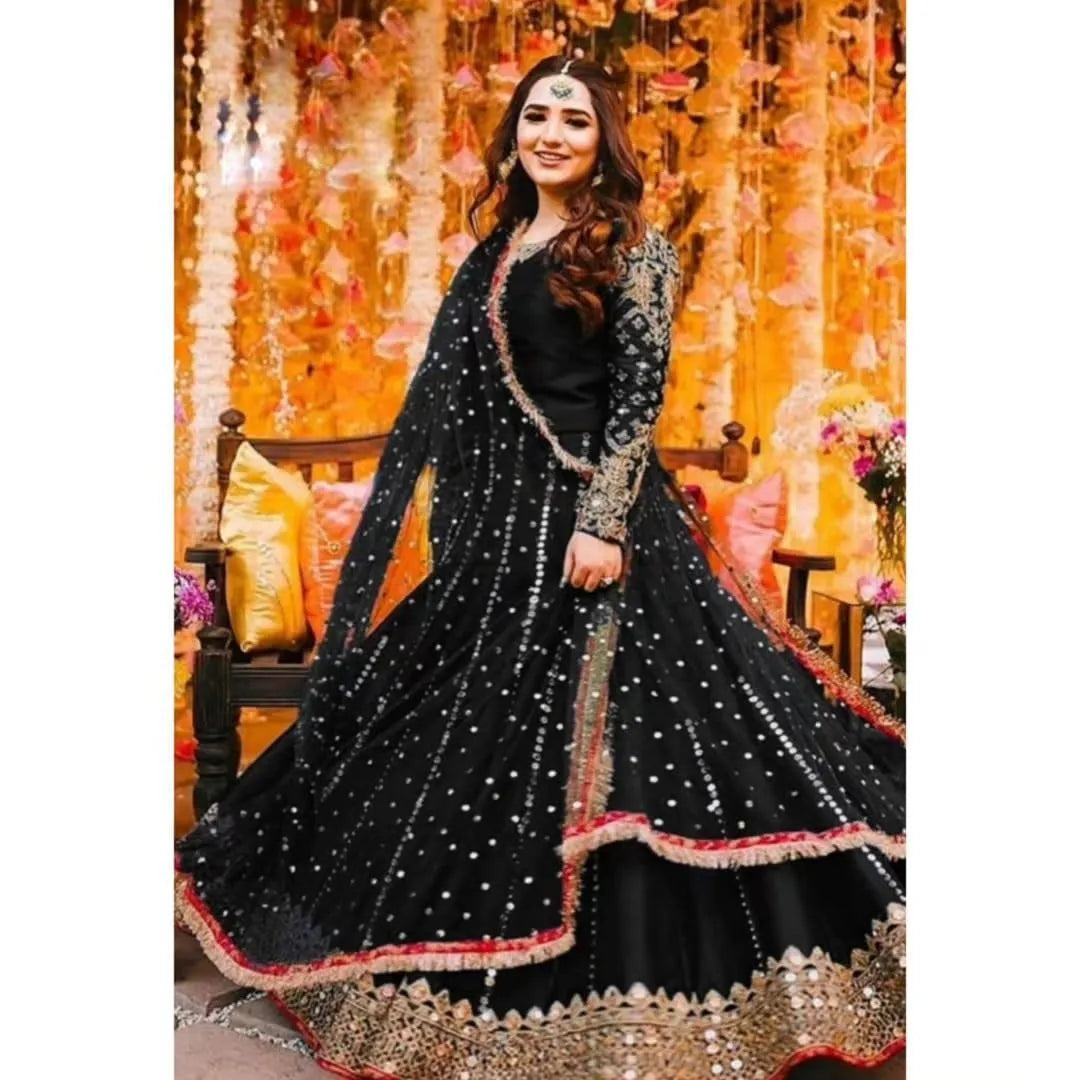 Black Mirror Work 3-Piece Bridal Suit for Women