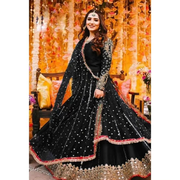 Black Mirror Work 3-Piece Bridal Suit for Women