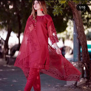 Red Embroidered 3-Piece Women Suit for Eid & Weddings