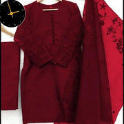 Red Embroidered 3-Piece Women Suit for Eid & Weddings