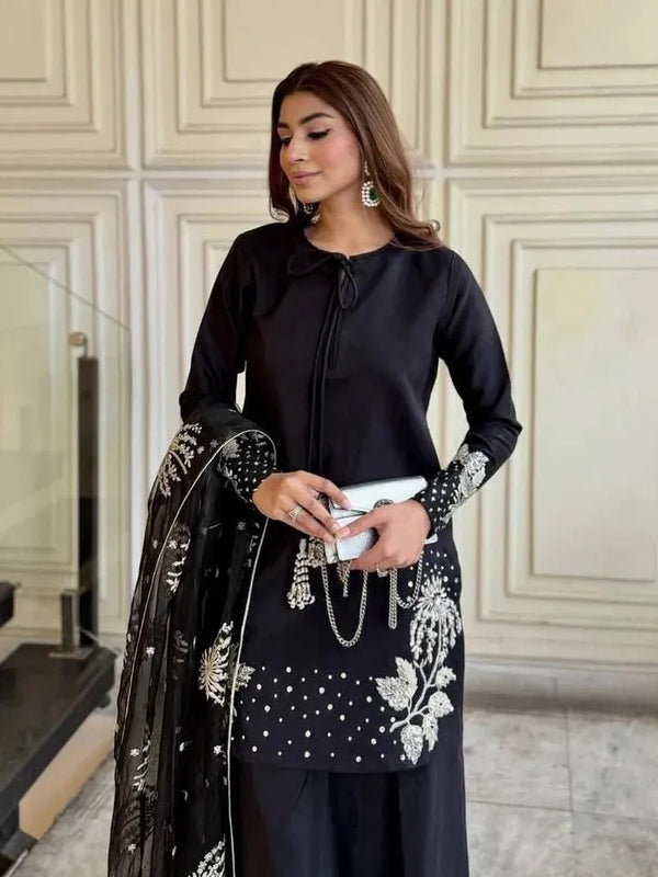 Silver Gold Sequence Embroidered 3-Piece Pakistani Suit