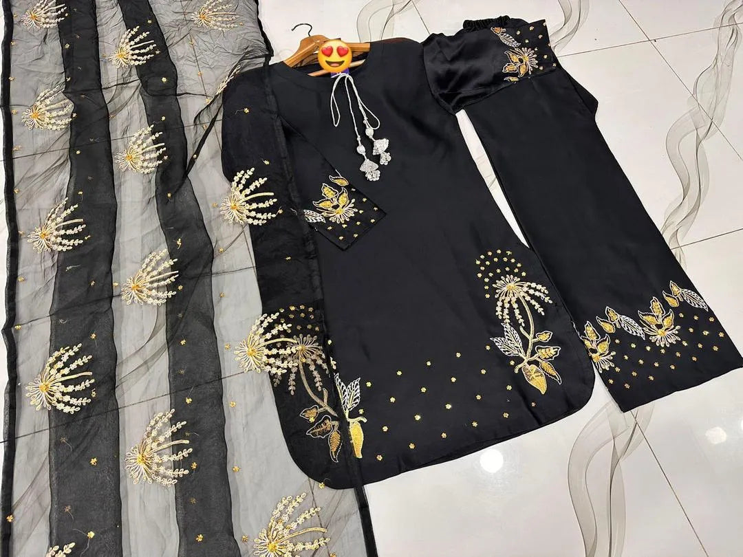 Silver Gold Sequence Embroidered 3Pcs Pakistani Suit