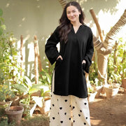 Lace Border Shirt With Heart Embroidery Flapper 2Pcs