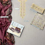 Purple Embroidered Kurta Set 3Pcs Lawn Beige