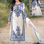 Women's Blue Embroidered 3-Piece Suit Organza Malai