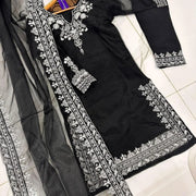 Black Embroidered 3-Piece Suit for Women