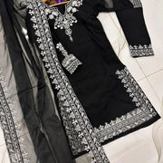 Black Embroidered 3-Piece Suit for Women
