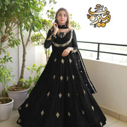 Black Embroidered 3-Piece Wedding Suit with Gold Work
