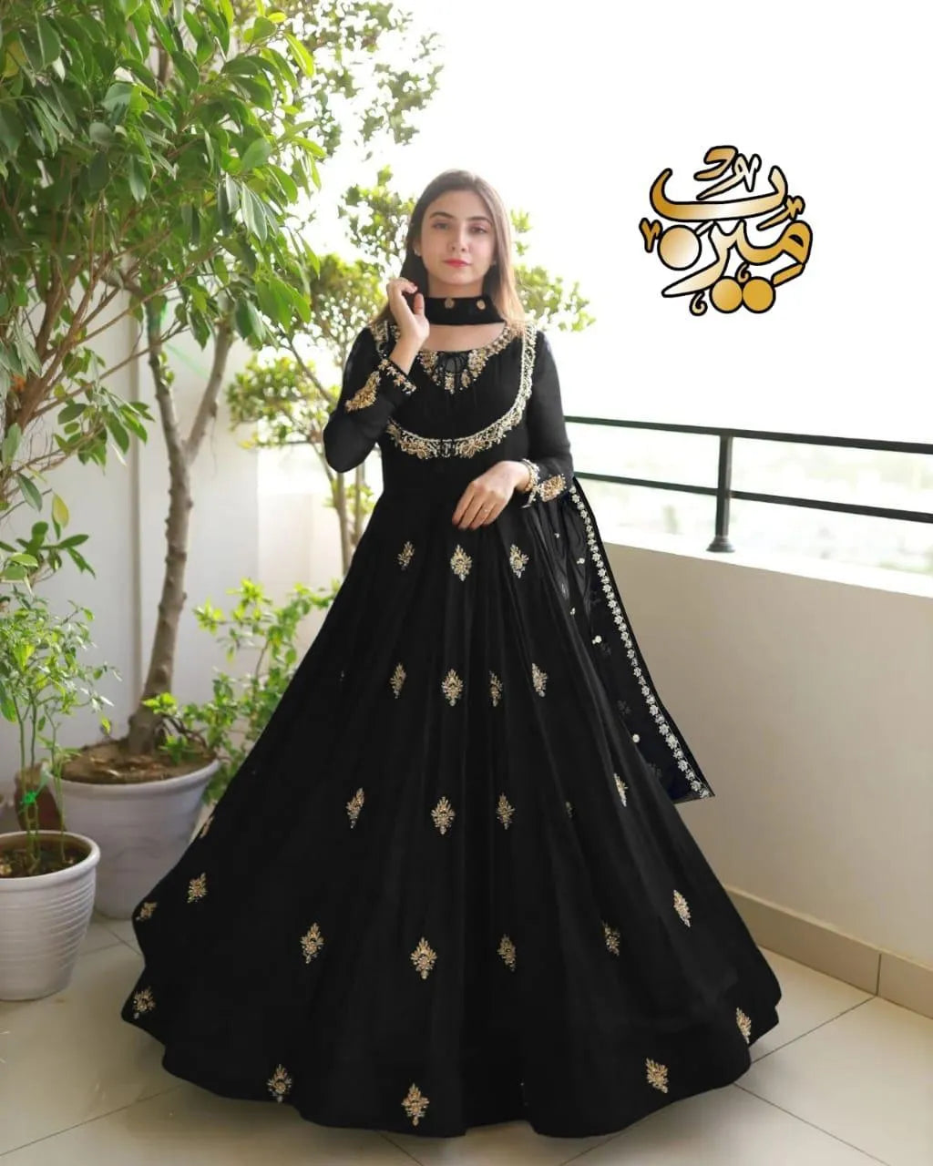 Black Embroidered 3-Piece Wedding Suit with Gold Work