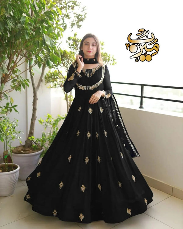 Black Embroidered 3-Piece Wedding Suit with Gold Work