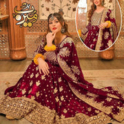 Maroon Embroidered 3-Piece Suit for Women