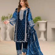 Blue Embroidered 3-Piece Suit for Women