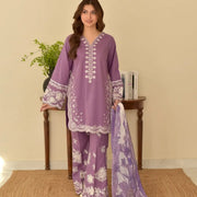 3 Pcs Women's Stitched Cotton Lawn Embroidered Suit