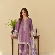 3 Pcs Women's Stitched Cotton Lawn Embroidered Suit