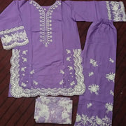 3 Pcs Women's Stitched Cotton Lawn Embroidered Suit