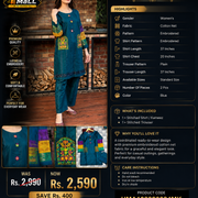 Women's 2-Piece Stitched Cotton Net Embroidered Shirt And Trouser