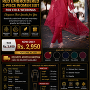 3-Piece Women's Stitched Maroon Embroidered Suit for Occasions